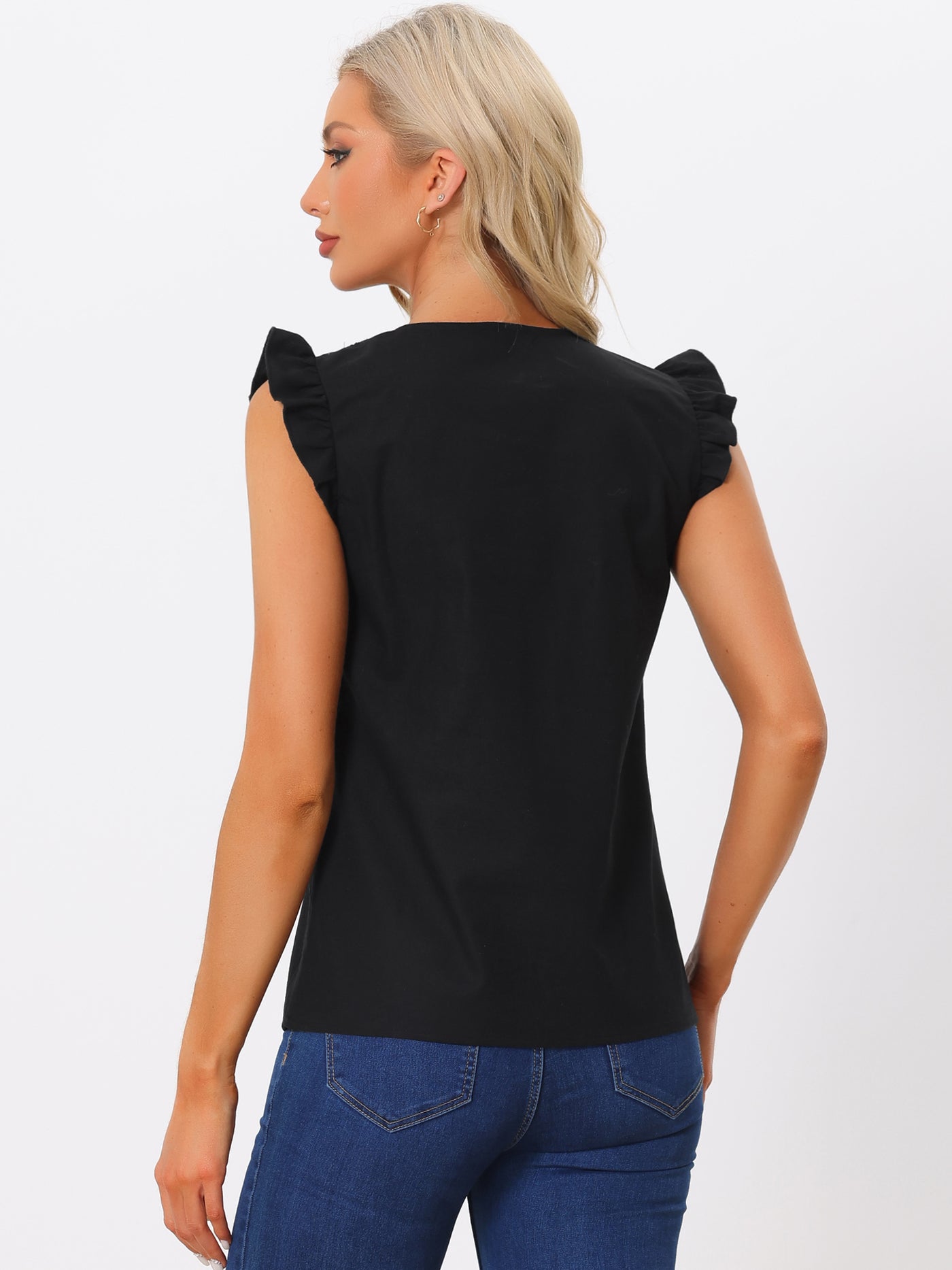Allegra K Tank Tops for Women's 2024 Elegant V Neck Ruffle Shirts Sleeveless Top