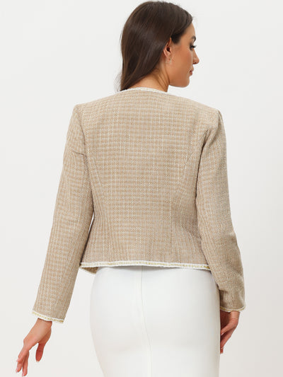 Plaid Tweed Blazer Long Sleeve Open Front Work Office Short Jacket