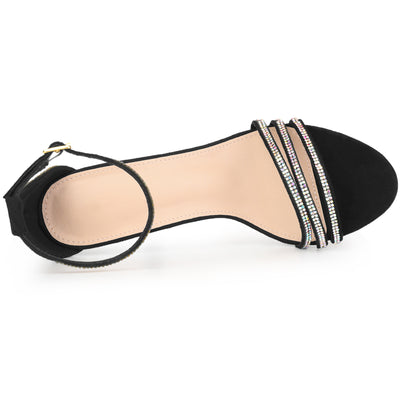 Women's Round Toe Rhinestone Ankle Strap Stiletto Heels Sandals