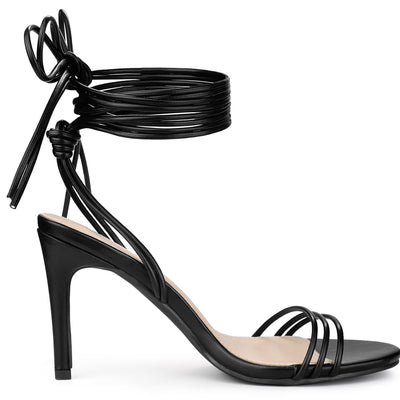 Women's Strappy Lace Up Slingback Square Toe Stiletto Heel Sandals