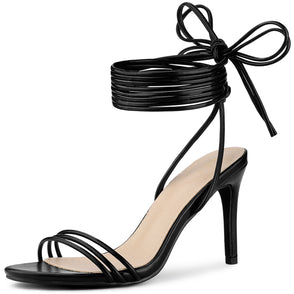 Women's Strappy Lace Up Slingback Square Toe Stiletto Heel Sandals