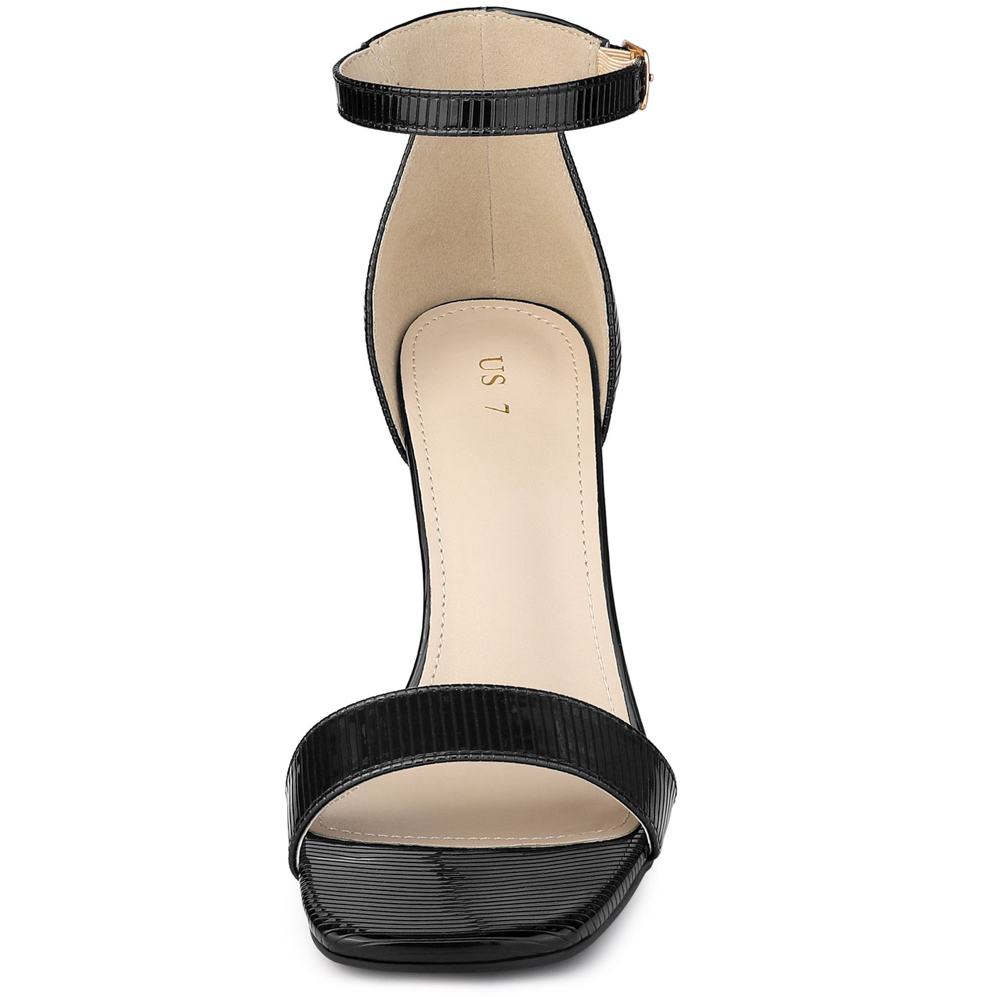 Allegra K Women's Textured Square Toe Buckle Ankle Strap Stiletto Heel Sandals