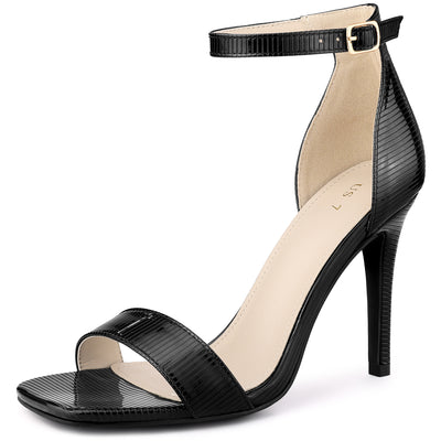 Women's Textured Square Toe Buckle Ankle Strap Stiletto Heel Sandals