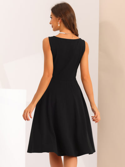 Sleeveless Work Dress for Women's Boat Neck High Waisted Fit and Flare Dresses