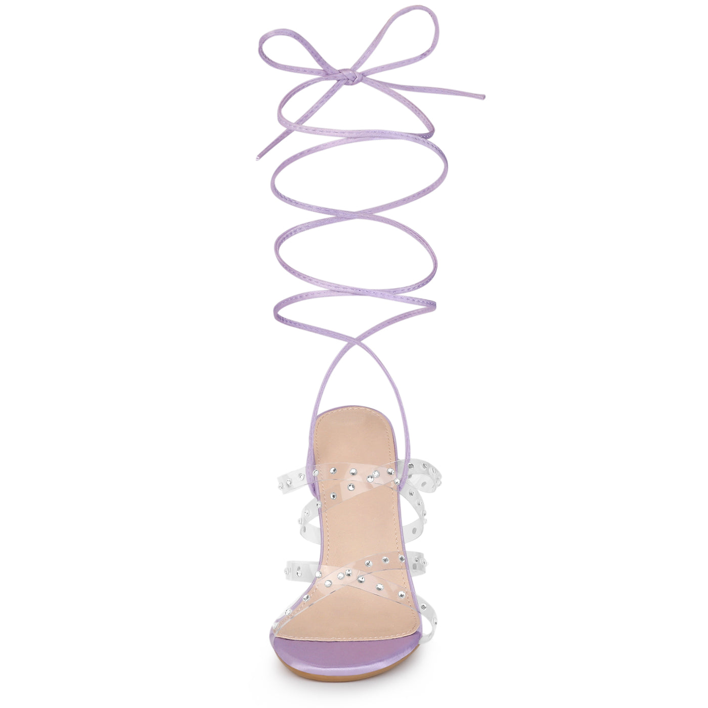 Allegra K Women's Satin Rhinestone Clear Strap Strappy Lace Up Stiletto Heel Sandals