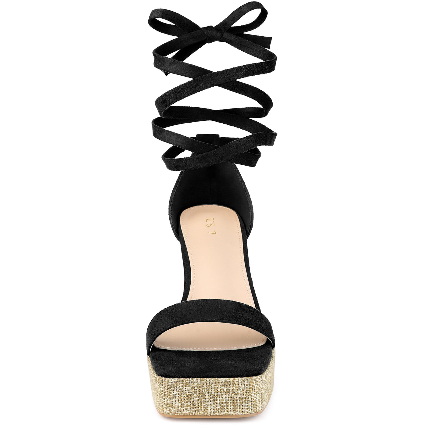 Allegra K Women's Square Toe Lace Up Chunky High Heel Platform Sandals