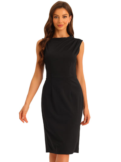 Business Casual Dress for Women's Stand Collar Sleeveless Knee Length Sheath Dress