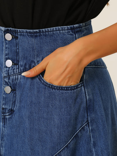 Casual Denim Skirt for Women's High Waisted A-Line Flared Maxi Skirts