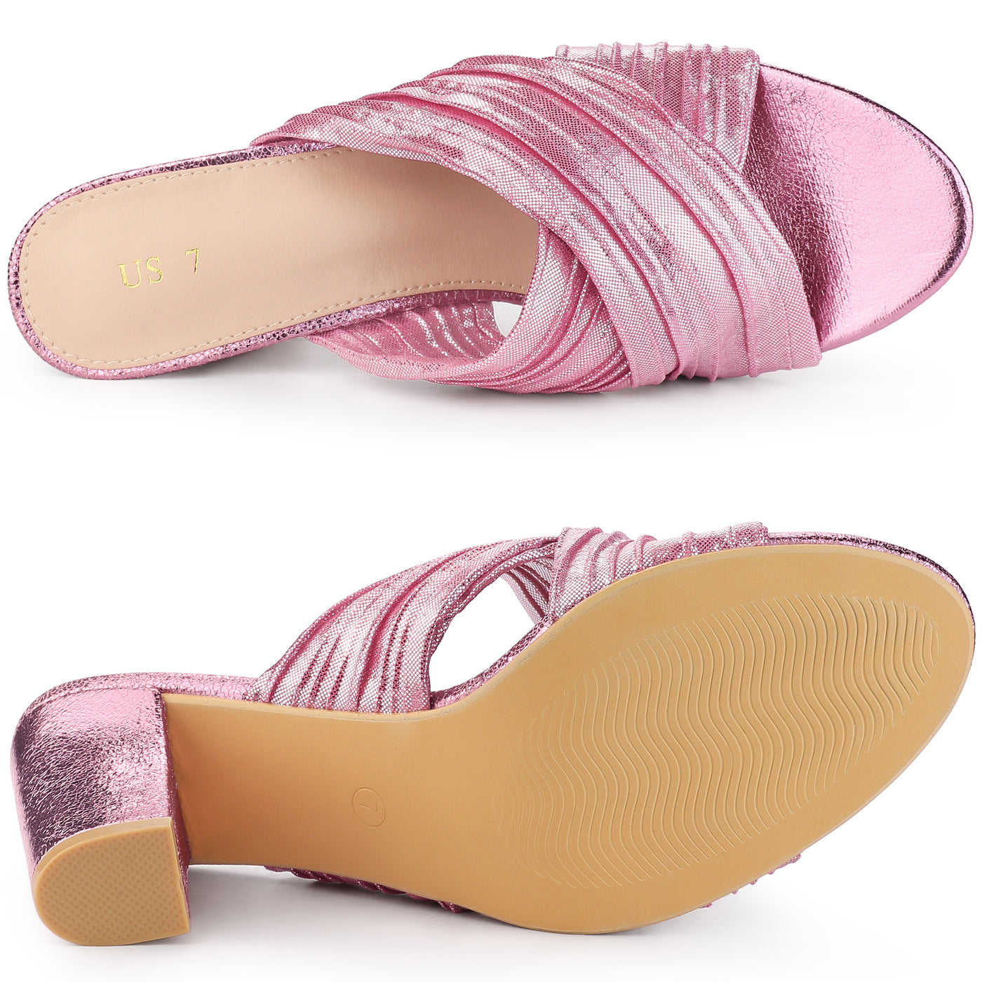Allegra K Women's Slouches Slip on Block Heel Slide Sandals