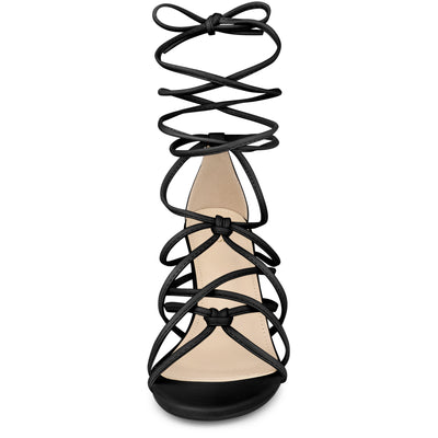 Women's Open Toe Knots Strap Lace Up Chunky Heels Sandals