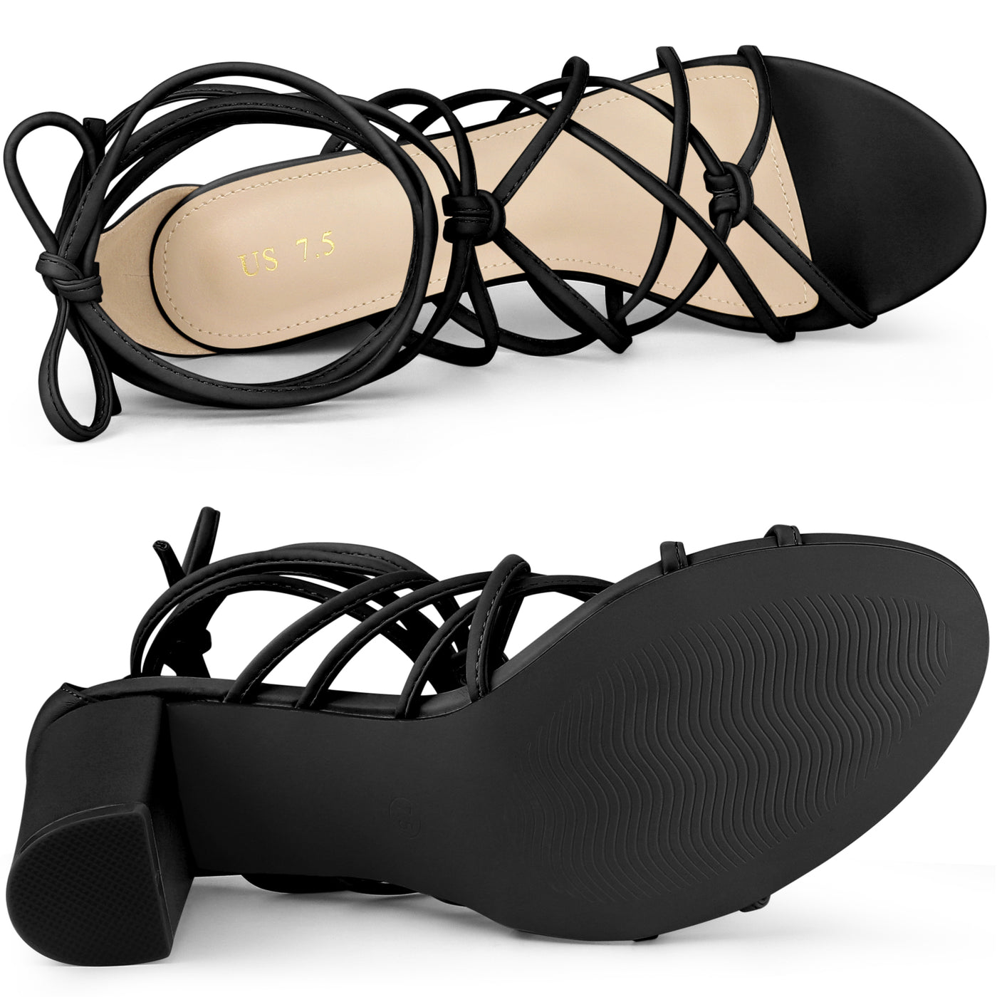Allegra K Women's Open Toe Knots Strap Lace Up Chunky Heels Sandals
