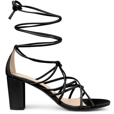 Women's Open Toe Knots Strap Lace Up Chunky Heels Sandals