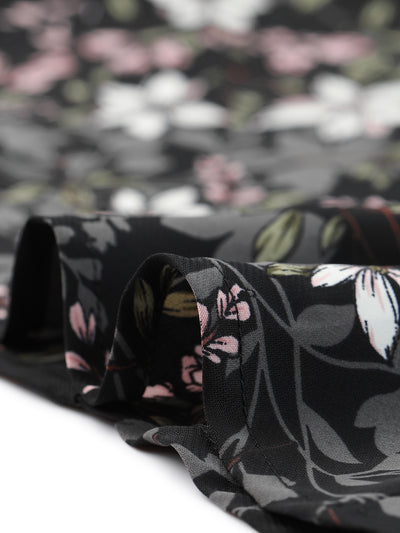 Floral V Neck Wrap Top Long Sleeve Tie Waist Ruffle Peplum Blouse