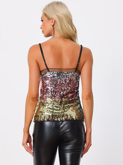 Sequin Sparkle Camisole Mesh Panel Sleeveless Party Club Cami Top
