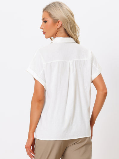Button Down Shirts for Women's Summer Casual Short Sleeve Cotton Linen Work Blouse Top