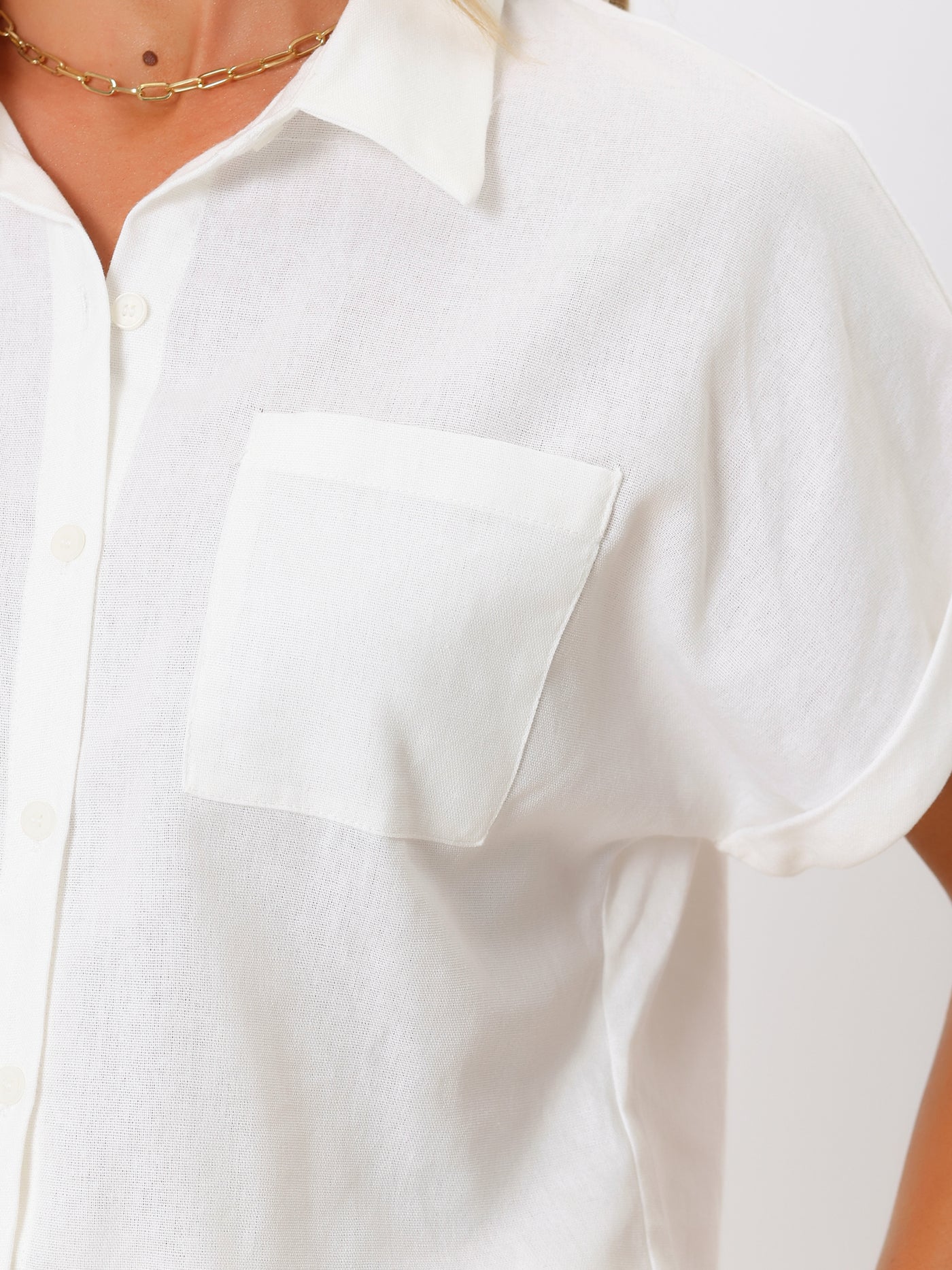 Allegra K Button Down Shirts for Women's Summer Casual Short Sleeve Cotton Linen Work Blouse Top