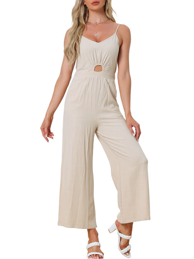 Summer Jumpsuit for Women's Casual Spaghetti Strap Cut Out Wide Leg Romper