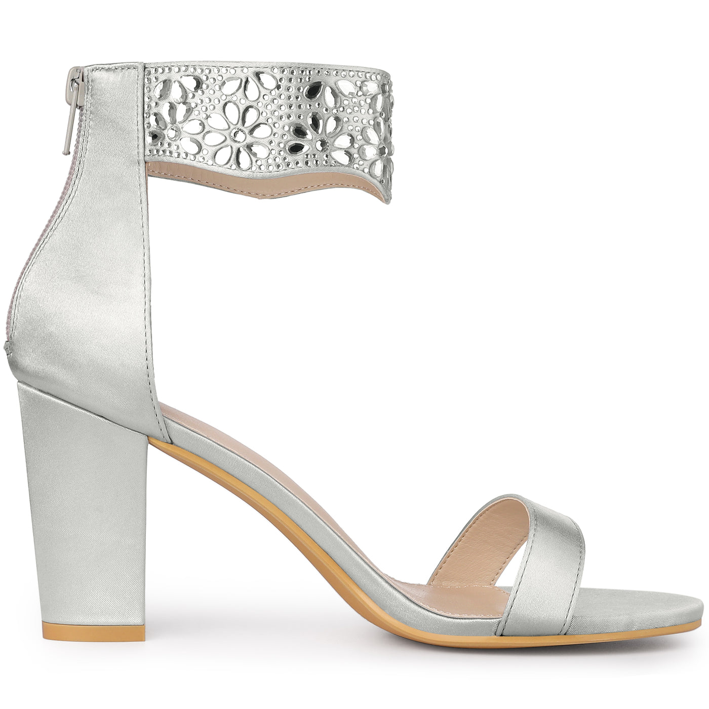 Allegra K Women's Rhinestone Diamond Decor Crystal Ankle Strap Chunky Heel Sandals
