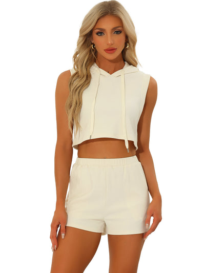 2 Pieces Outfits Hoodie Sleeveless Cropped Top High Waisted Shorts Tracksuit Sets