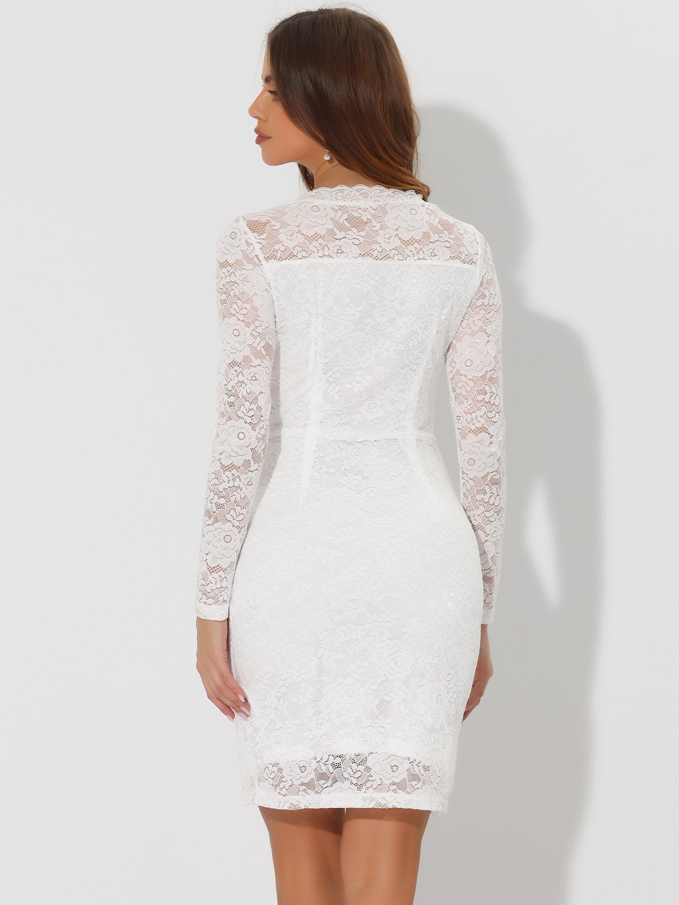Allegra K Lace Boat Neck Long Sleeve Cocktail Bodycon Pencil Dress