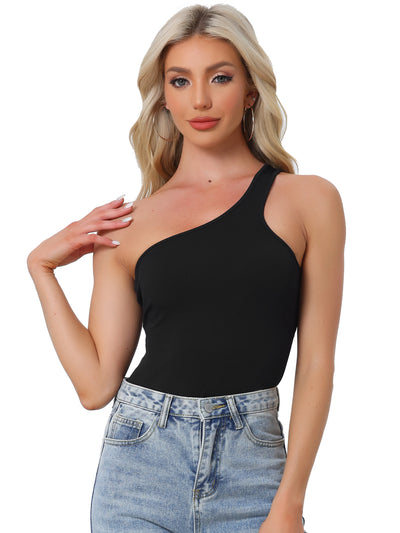 One Shoulder Bodysuits for Women's Sleeveless Backless Slimming Thong Tank Top