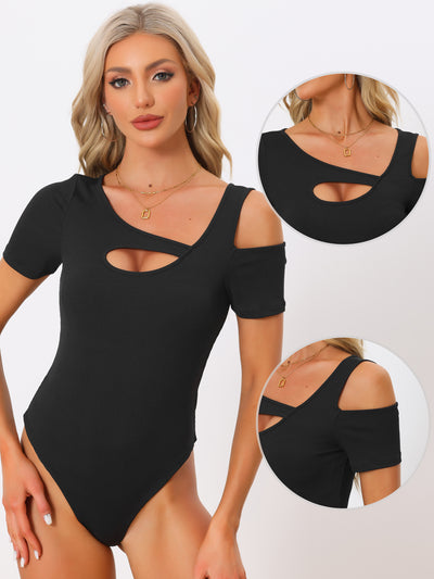 Sexy Cut Out Short Sleeve Cold Shoulder Top Bodysuits