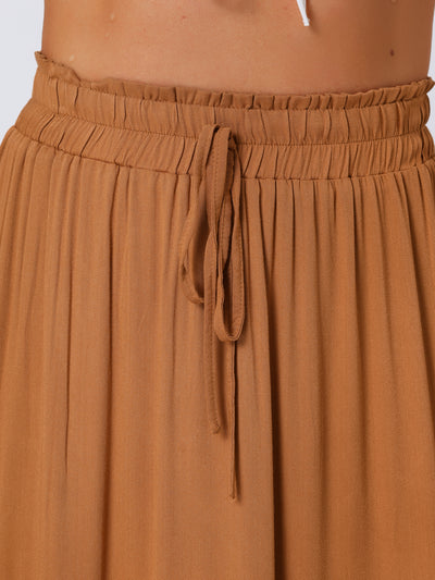 Summer Maxi Skirt for Women's Elastic Waist Flowy Casual Boho Long Skirts