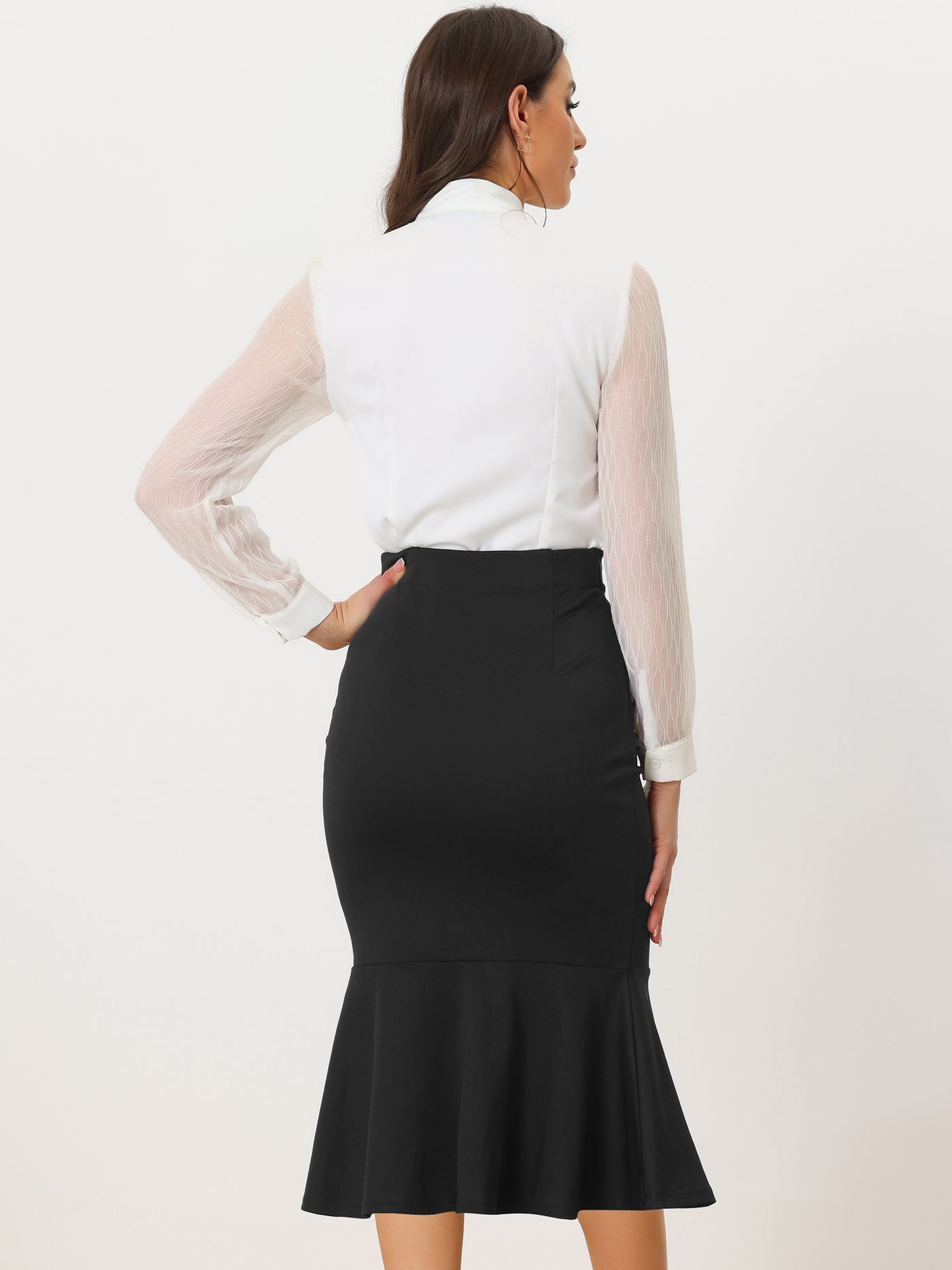Allegra K Midi Skirt for Women's High Waist Elegant Button Decor Stretch Mermaid Skirts