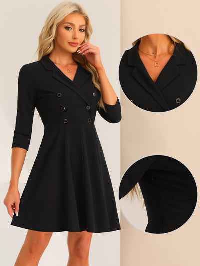Double Breasted Dress for Women's Notched Lapel Half Sleeve Business Blazer Dress