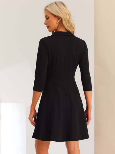 Double Breasted Dress for Women's Notched Lapel Half Sleeve Business Blazer Dress