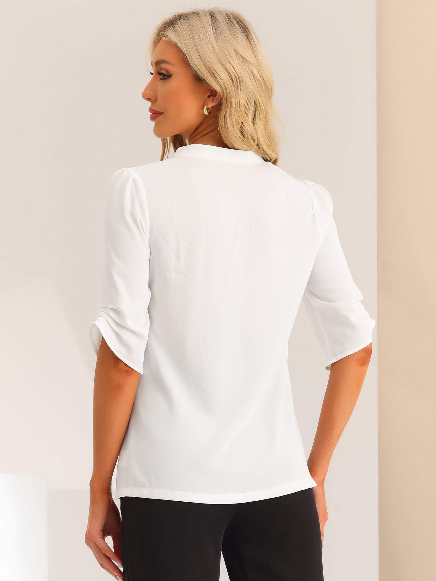 Allegra K Dressy Casual 3/4 Sleeve Tops for Women V Neck Shirt Work Blouses