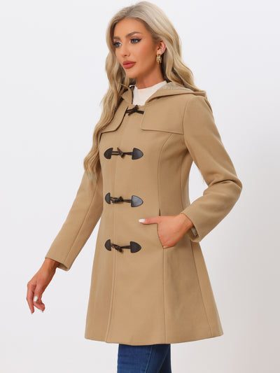 Hooded Toggle Button Up Duffle Coat Winter Outwear