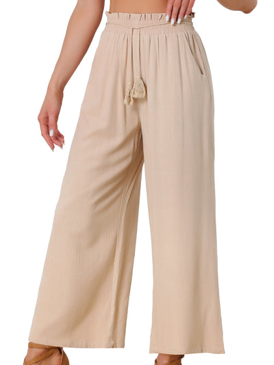Straight Pants for Women's Casual Loose Elastic Waist Pockets Wide Leg Lounge Trousers