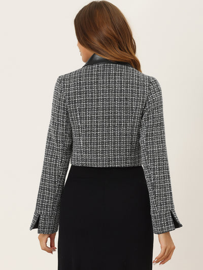 Tweed Plaid Contrast Collar Double Breasted Retro Cropped Jacket
