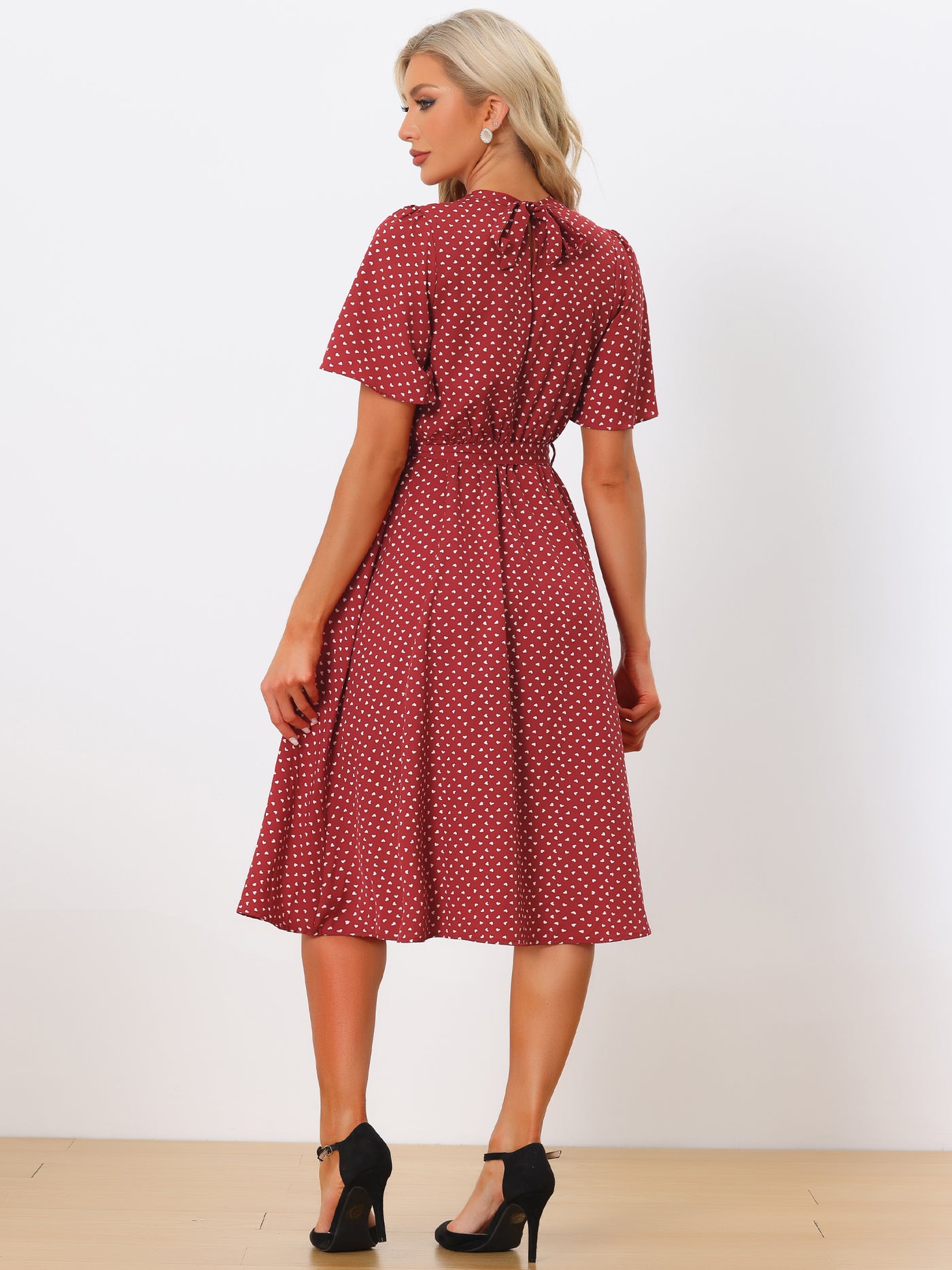 Allegra K Summer Dress for Women's Boho Ruffle Short Sleeve Print Midi Dress
