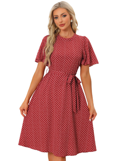 Summer Dress for Women's Boho Ruffle Short Sleeve Print Midi Dress