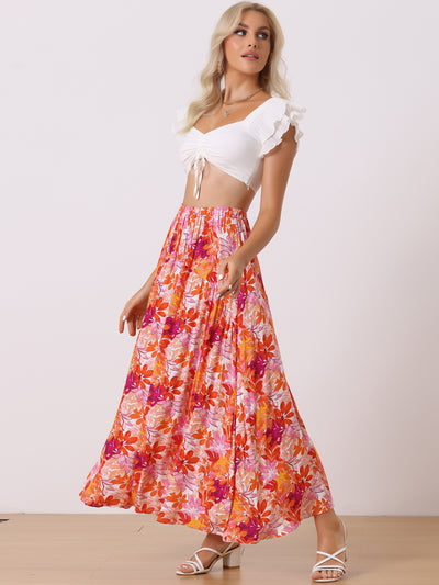 Floral Elastic High Waist Bohemian Beach Maxi Skirt