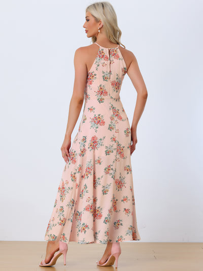 Sleeveless Floral Round Neck Slit Hem Summer Long Maxi Dress Sundress
