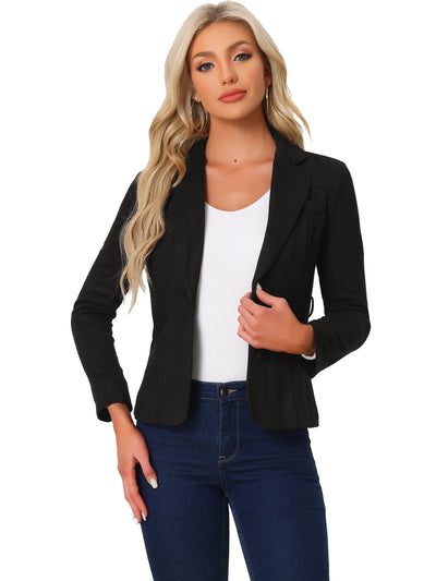 Faux Suede Blazer Notched Lapel Collar Casual Jacket with Belt