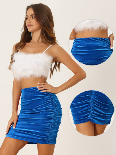 Solid Velvet Party Bodycon Mini Ruched Skirt