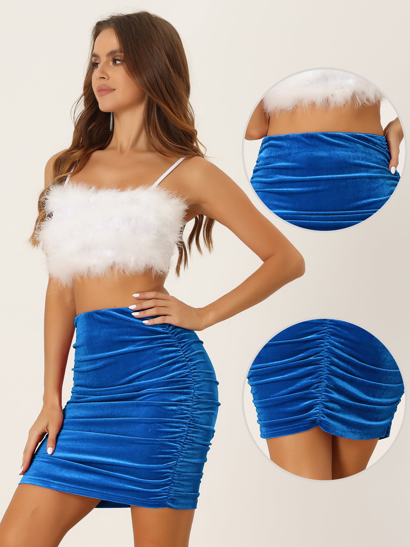 Allegra K Solid Velvet Party Bodycon Mini Ruched Skirt