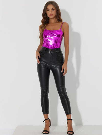 Holographic Cami Top Sleeveless Club Party Slim Fit Metallic Shirt