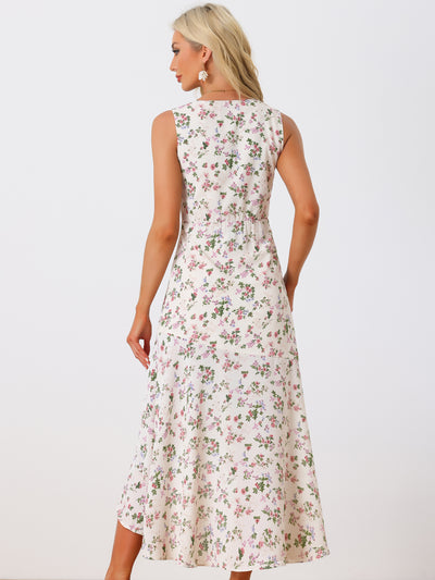 Floral Print Summer High Low Side Slit Sleeveless Maxi Dress