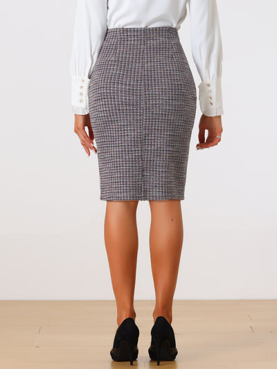 Tweed Button Decor Work Office Midi Pencil Skirt