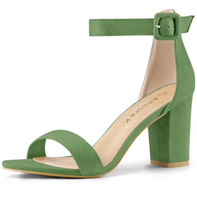 High Chunky Heel Faux Suede Buckle Ankle Strap Sandals