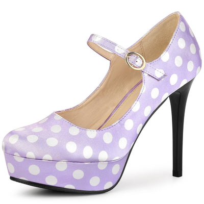Platform Mary Jane Polka Dots Round Toe Stiletto High Heel Pumps