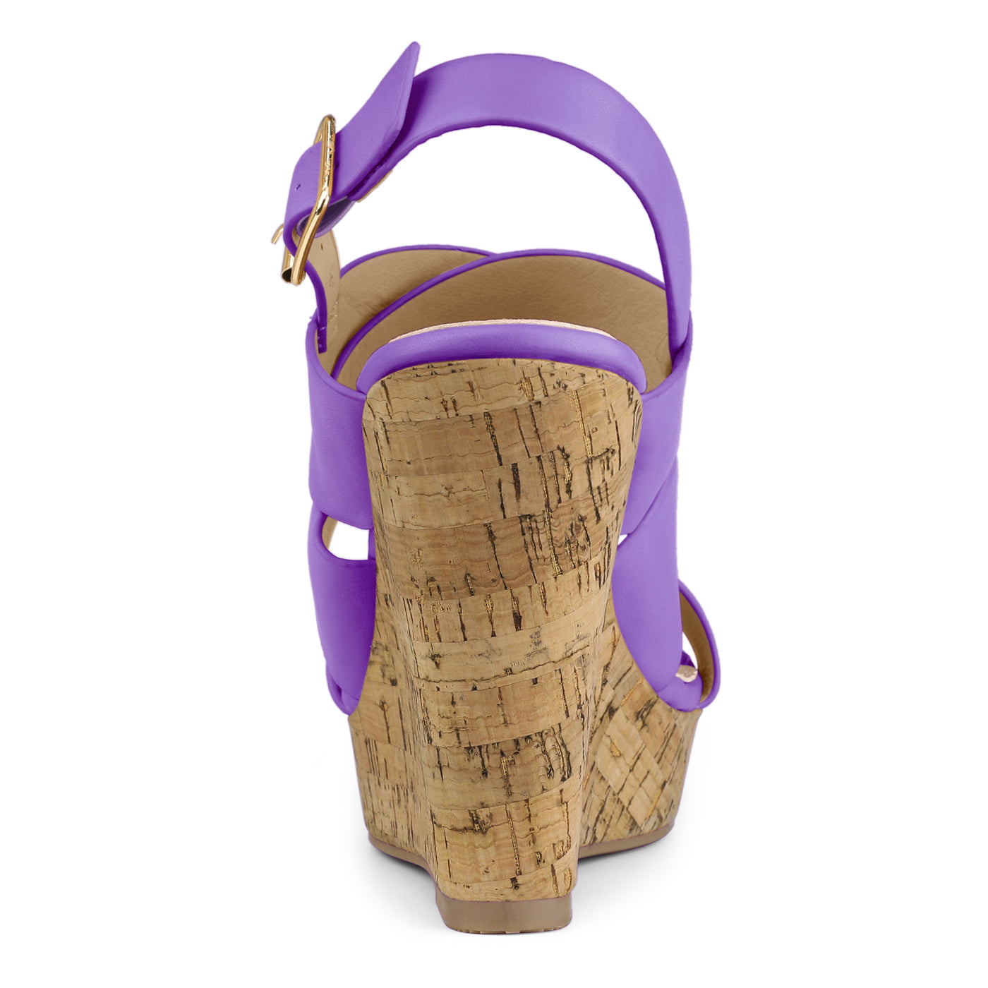 Allegra K Solid Straps Wood Platform Wedge Slingback Sandals