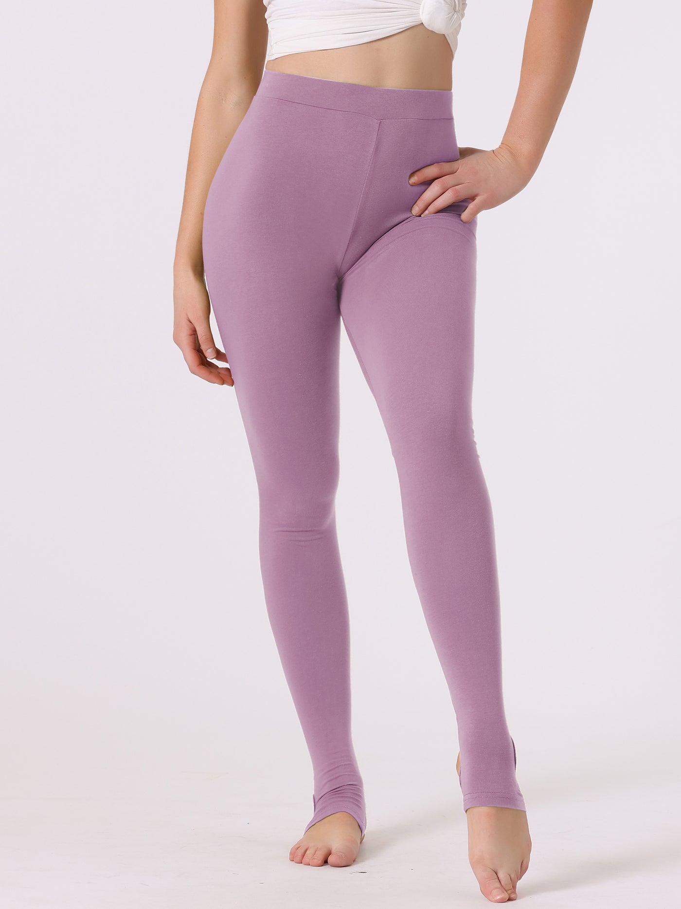 Allegra K Elastic Waistband Gym Yoga Soft Cotton Stirrup Leggings