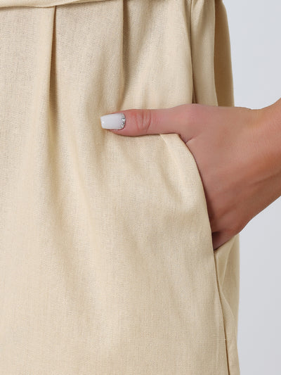 Belted Linen Short Sleeve Midi Button Down Shirt Dress