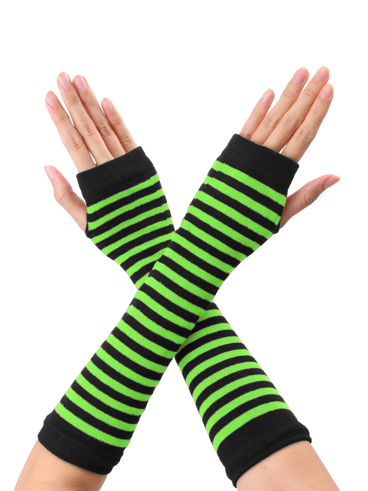 Allegra K Fingerless Gloves Printed Elbow Length Knitted Arm Warmers